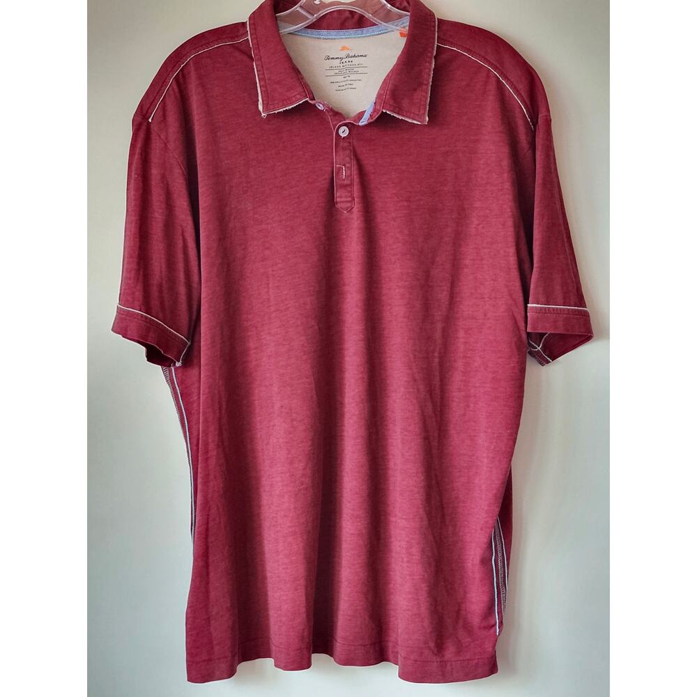 Tommy Bahama Island Modern Fit Golf Red Short Sleeve Polo Shirt Size XL A0013